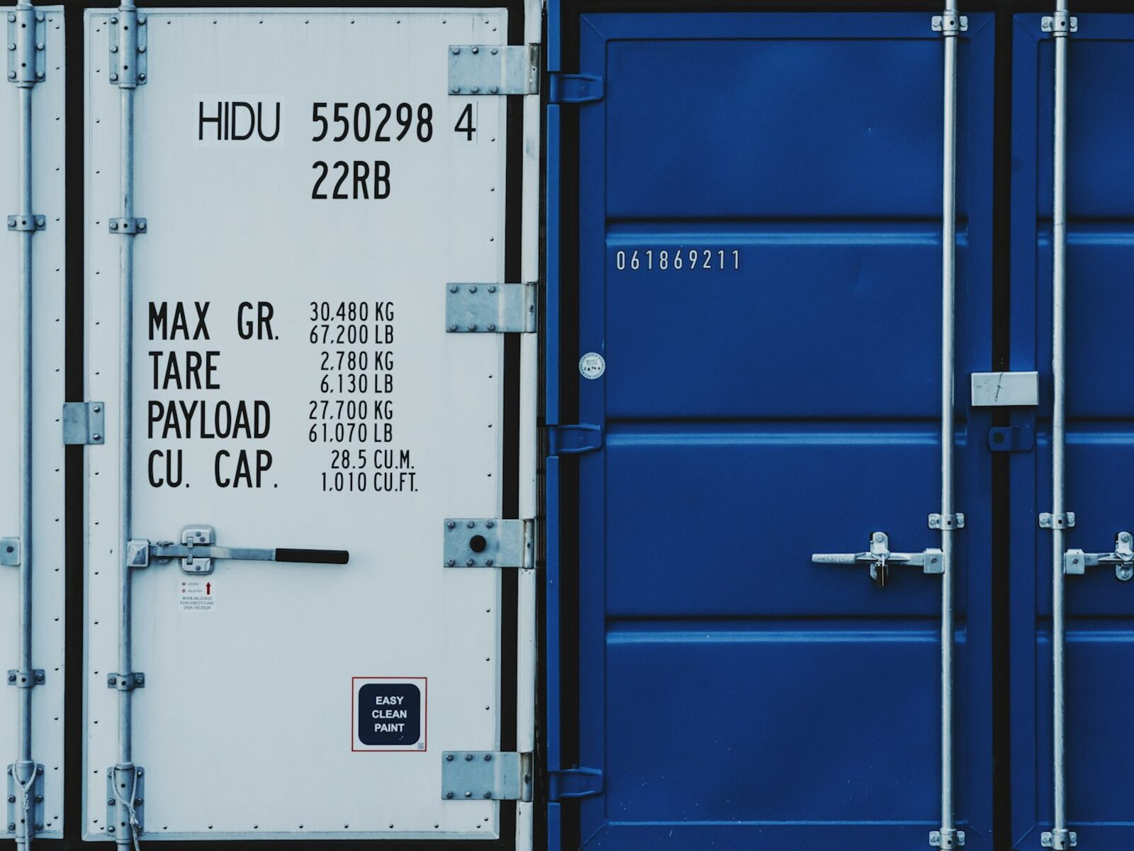 Container doors showing payload and capacity markings